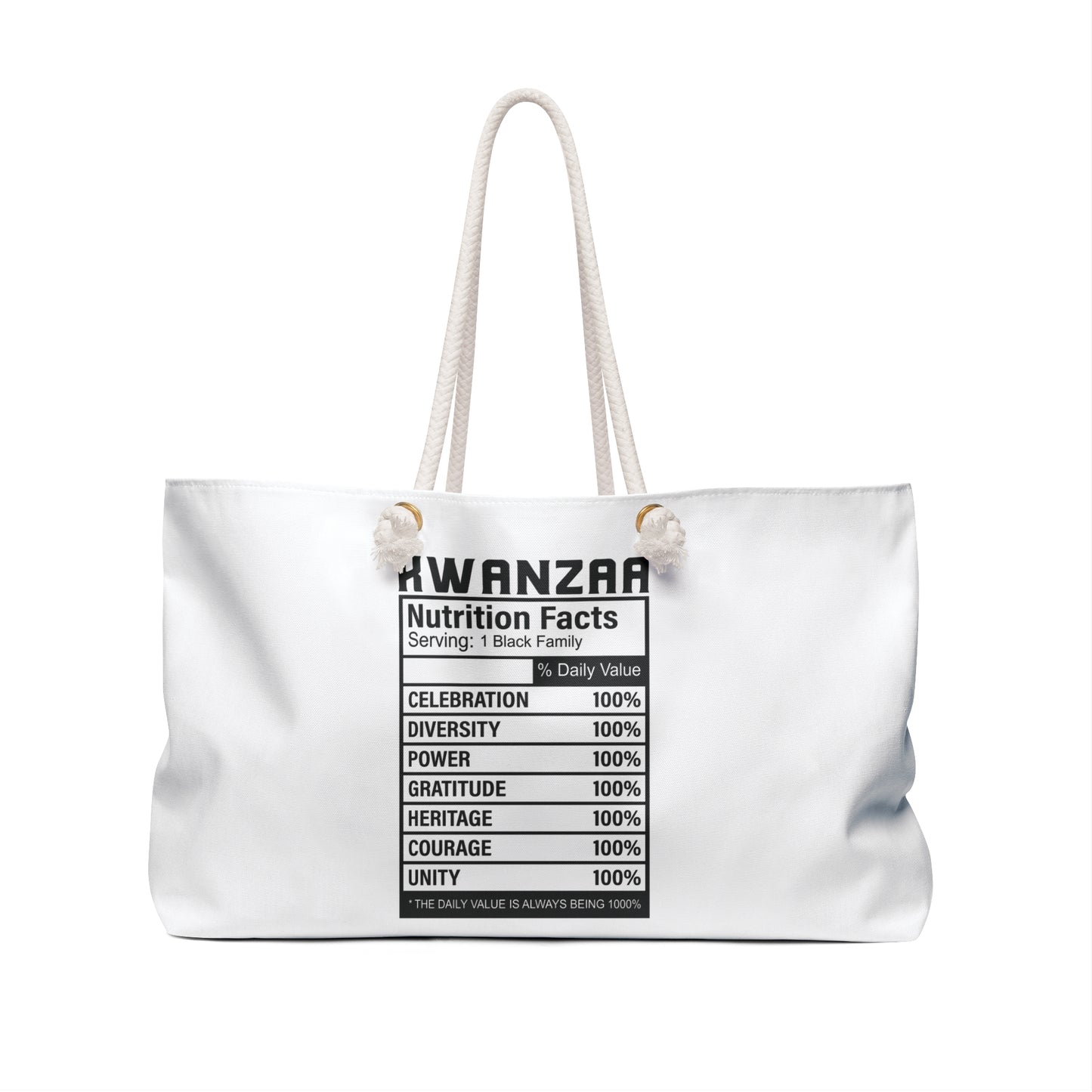 Kwanza Nutritional Facts | Weekender Bag |White