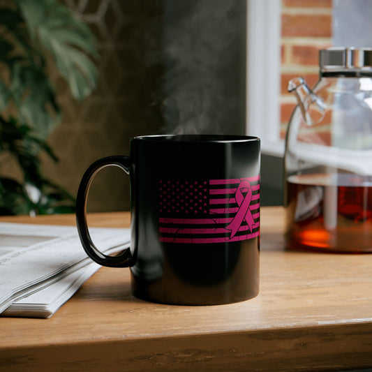 Fight Cancer Flag (Version 2) (Black Version) | Coffee & Tea Mug | 2-Sided Print| 11 Oz