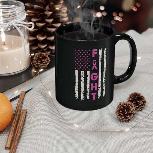 Fight Cancer Flag (Version 1) (Black Version) | Coffee & Tea Mug | 2-Sided Print| 11 Oz