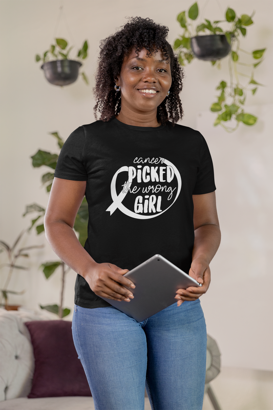 Cancer Picked The Wrong Girl (White) T-Shirt